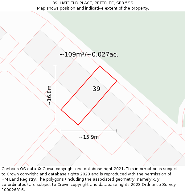 39, HATFIELD PLACE, PETERLEE, SR8 5SS: Plot and title map