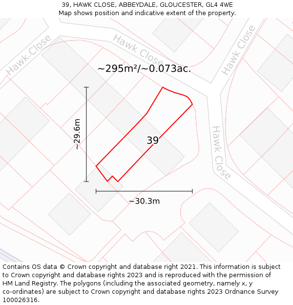 39, HAWK CLOSE, ABBEYDALE, GLOUCESTER, GL4 4WE: Plot and title map