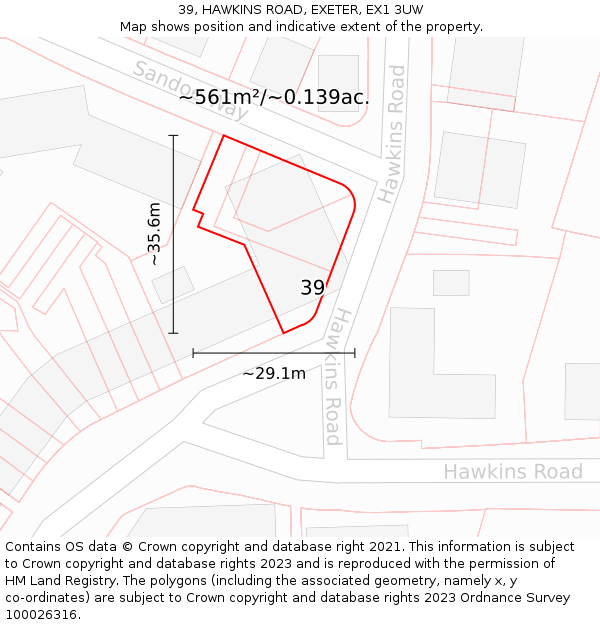39, HAWKINS ROAD, EXETER, EX1 3UW: Plot and title map