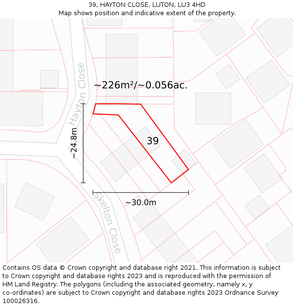 39, HAYTON CLOSE, LUTON, LU3 4HD: Plot and title map