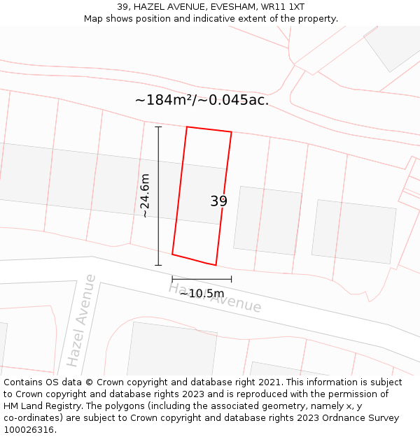 39, HAZEL AVENUE, EVESHAM, WR11 1XT: Plot and title map