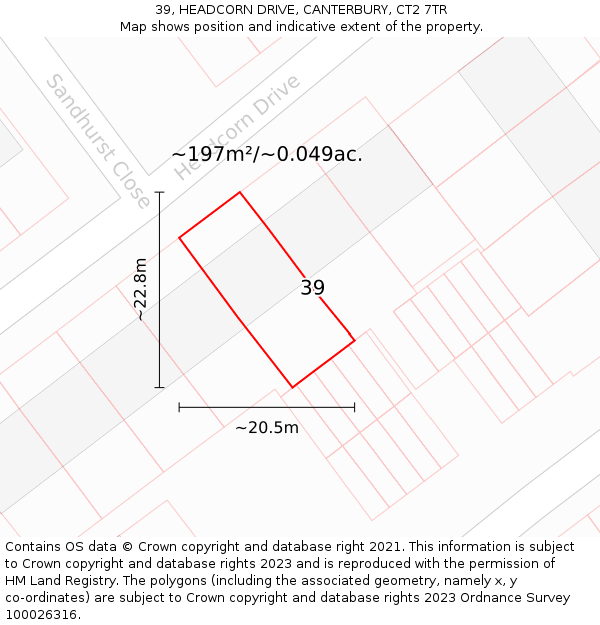 39, HEADCORN DRIVE, CANTERBURY, CT2 7TR: Plot and title map