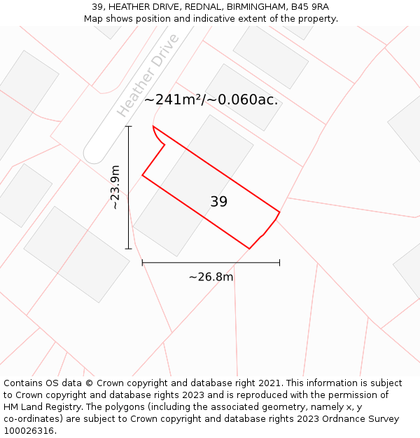 39, HEATHER DRIVE, REDNAL, BIRMINGHAM, B45 9RA: Plot and title map