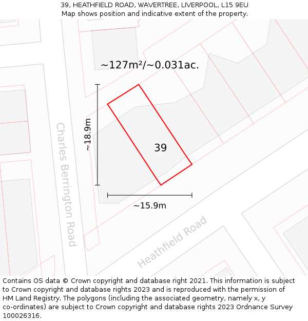 39, HEATHFIELD ROAD, WAVERTREE, LIVERPOOL, L15 9EU: Plot and title map