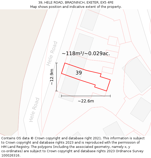39, HELE ROAD, BRADNINCH, EXETER, EX5 4PE: Plot and title map