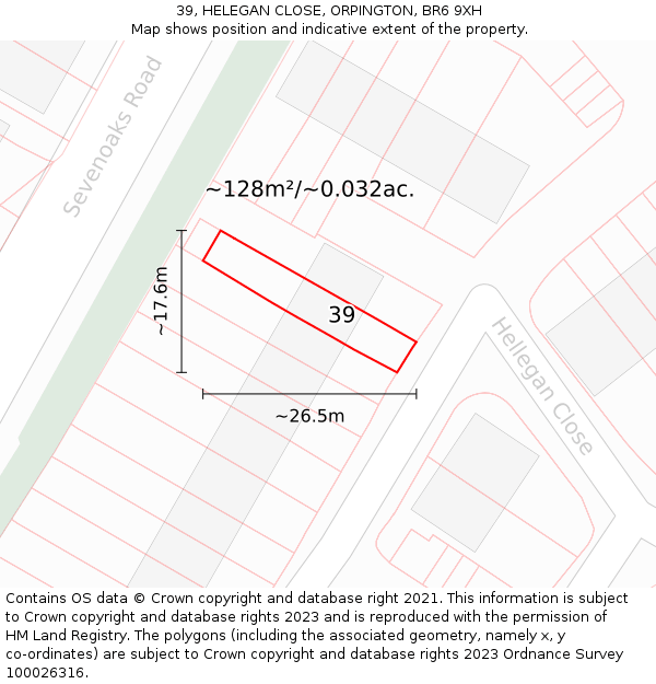 39, HELEGAN CLOSE, ORPINGTON, BR6 9XH: Plot and title map