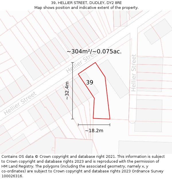 39, HELLIER STREET, DUDLEY, DY2 8RE: Plot and title map
