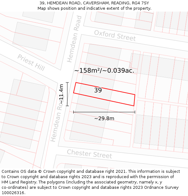 39, HEMDEAN ROAD, CAVERSHAM, READING, RG4 7SY: Plot and title map
