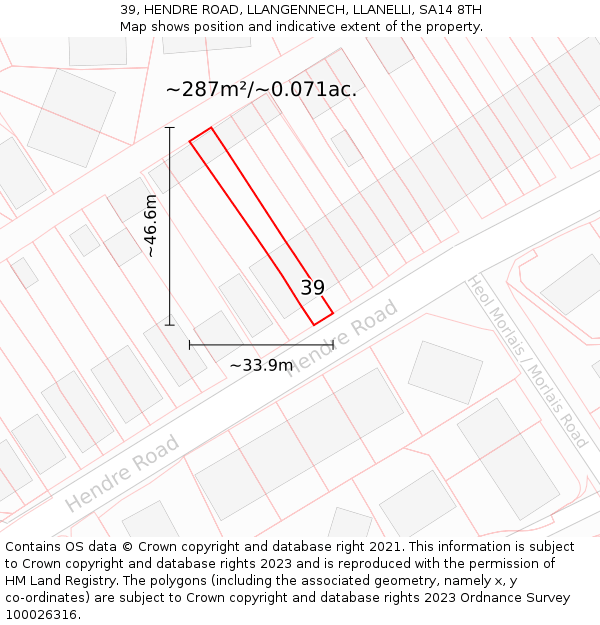 39, HENDRE ROAD, LLANGENNECH, LLANELLI, SA14 8TH: Plot and title map
