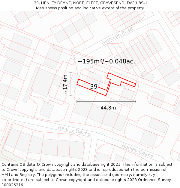39, HENLEY DEANE, NORTHFLEET, GRAVESEND, DA11 8SU: Plot and title map