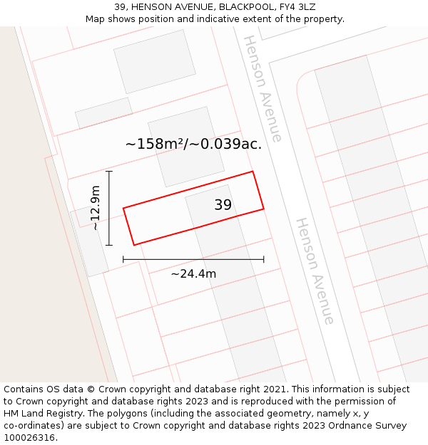 39, HENSON AVENUE, BLACKPOOL, FY4 3LZ: Plot and title map