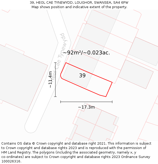 39, HEOL CAE TYNEWYDD, LOUGHOR, SWANSEA, SA4 6PW: Plot and title map