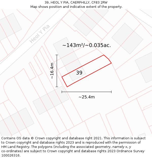 39, HEOL Y PIA, CAERPHILLY, CF83 2RW: Plot and title map