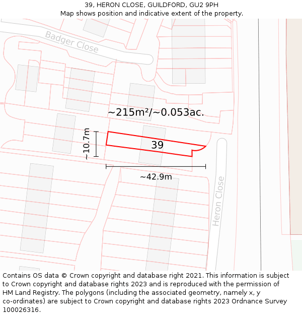 39, HERON CLOSE, GUILDFORD, GU2 9PH: Plot and title map