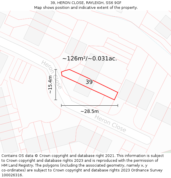 39, HERON CLOSE, RAYLEIGH, SS6 9GF: Plot and title map