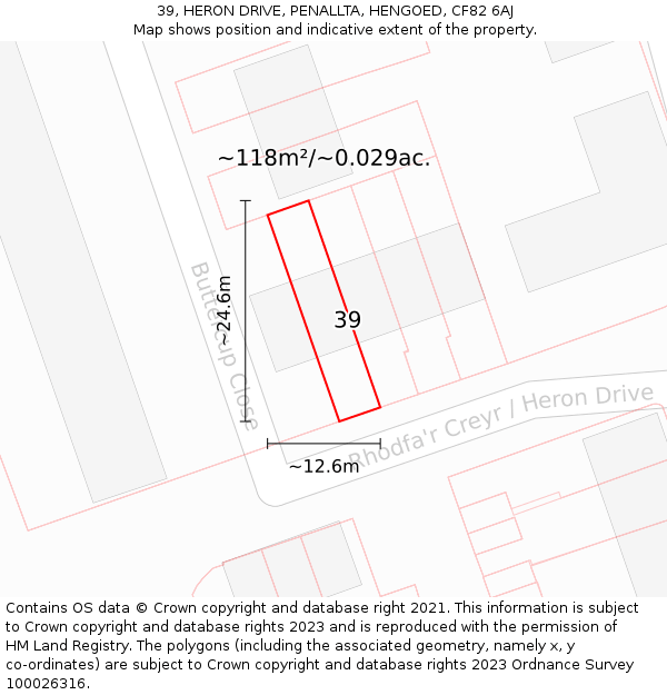 39, HERON DRIVE, PENALLTA, HENGOED, CF82 6AJ: Plot and title map