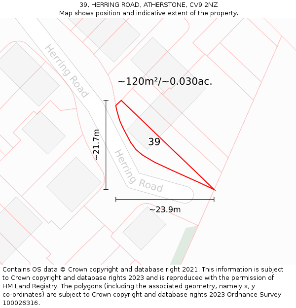 39, HERRING ROAD, ATHERSTONE, CV9 2NZ: Plot and title map