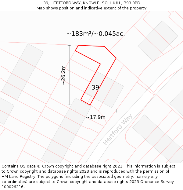 39, HERTFORD WAY, KNOWLE, SOLIHULL, B93 0PD: Plot and title map