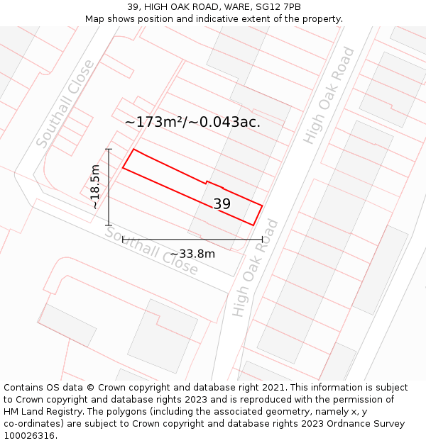 39, HIGH OAK ROAD, WARE, SG12 7PB: Plot and title map