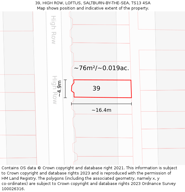 39, HIGH ROW, LOFTUS, SALTBURN-BY-THE-SEA, TS13 4SA: Plot and title map