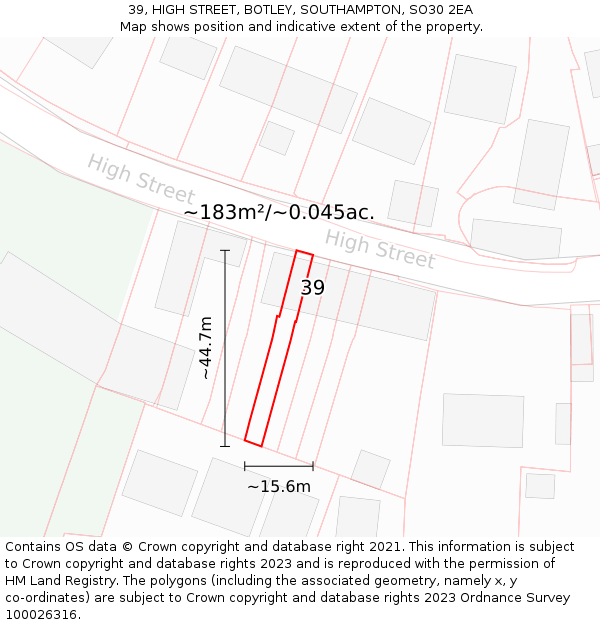 39, HIGH STREET, BOTLEY, SOUTHAMPTON, SO30 2EA: Plot and title map