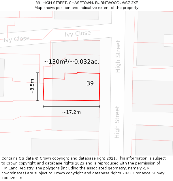 39, HIGH STREET, CHASETOWN, BURNTWOOD, WS7 3XE: Plot and title map