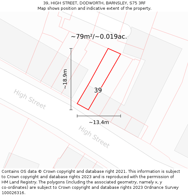 39, HIGH STREET, DODWORTH, BARNSLEY, S75 3RF: Plot and title map