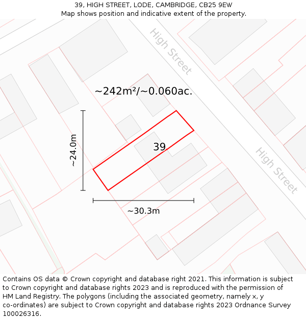 39, HIGH STREET, LODE, CAMBRIDGE, CB25 9EW: Plot and title map