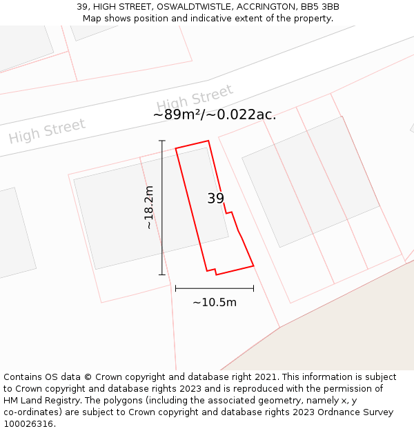 39, HIGH STREET, OSWALDTWISTLE, ACCRINGTON, BB5 3BB: Plot and title map