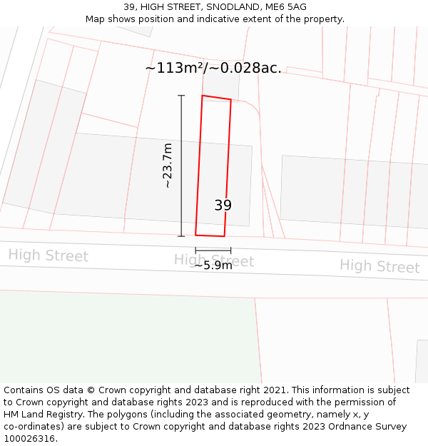 39, HIGH STREET, SNODLAND, ME6 5AG: Plot and title map
