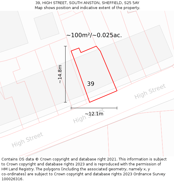 39, HIGH STREET, SOUTH ANSTON, SHEFFIELD, S25 5AY: Plot and title map