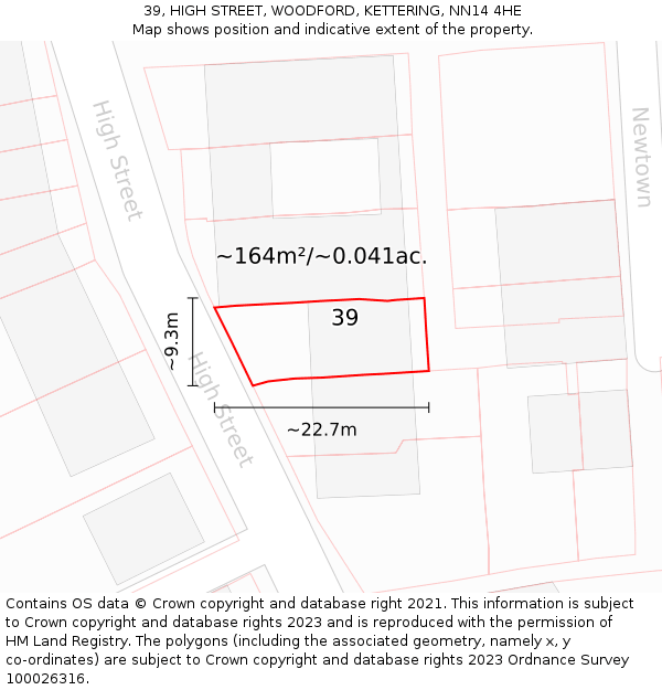 39, HIGH STREET, WOODFORD, KETTERING, NN14 4HE: Plot and title map