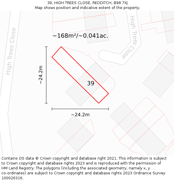 39, HIGH TREES CLOSE, REDDITCH, B98 7XJ: Plot and title map