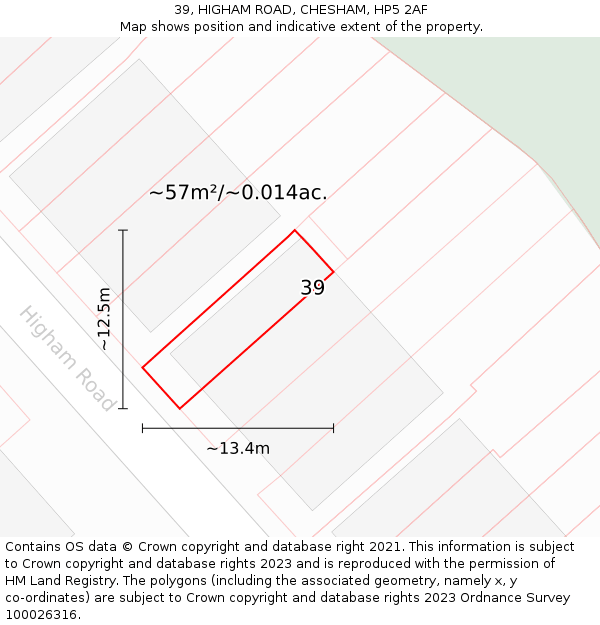 39, HIGHAM ROAD, CHESHAM, HP5 2AF: Plot and title map