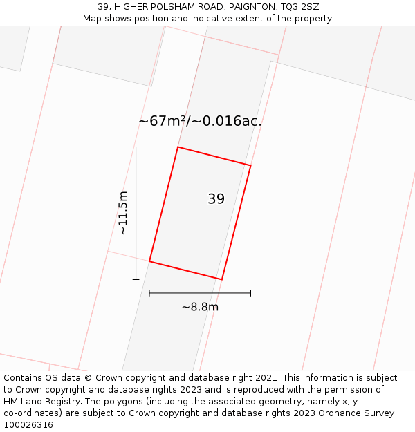 39, HIGHER POLSHAM ROAD, PAIGNTON, TQ3 2SZ: Plot and title map