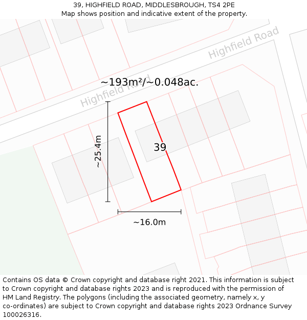39, HIGHFIELD ROAD, MIDDLESBROUGH, TS4 2PE: Plot and title map
