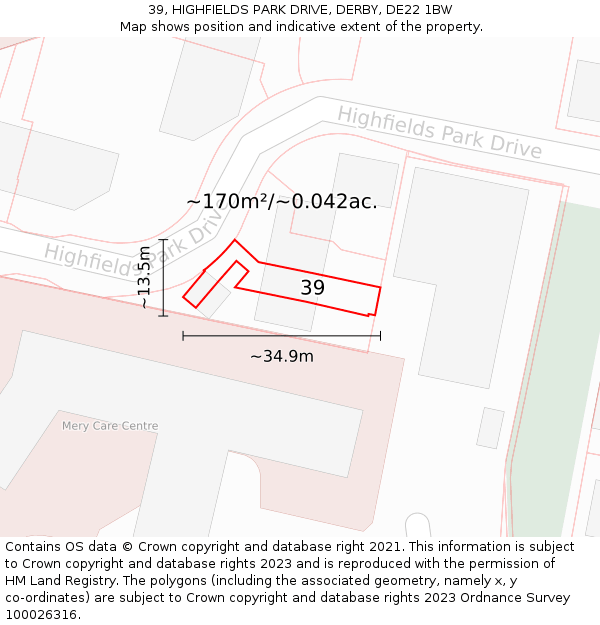 39, HIGHFIELDS PARK DRIVE, DERBY, DE22 1BW: Plot and title map