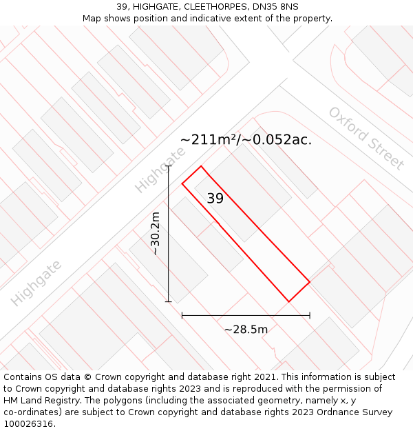 39, HIGHGATE, CLEETHORPES, DN35 8NS: Plot and title map