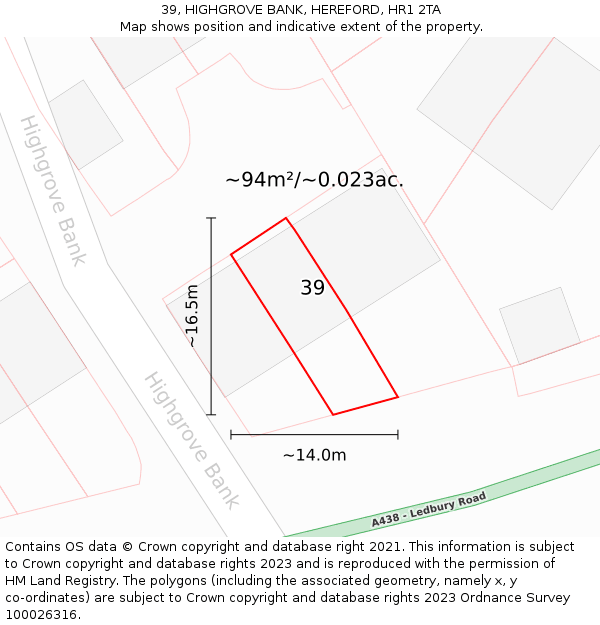 39, HIGHGROVE BANK, HEREFORD, HR1 2TA: Plot and title map