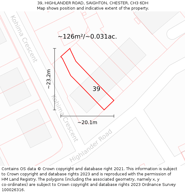 39, HIGHLANDER ROAD, SAIGHTON, CHESTER, CH3 6DH: Plot and title map