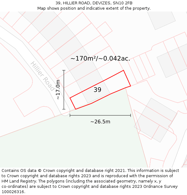 39, HILLIER ROAD, DEVIZES, SN10 2FB: Plot and title map