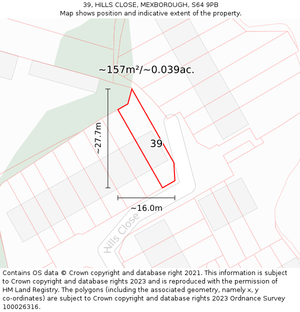 39, HILLS CLOSE, MEXBOROUGH, S64 9PB: Plot and title map