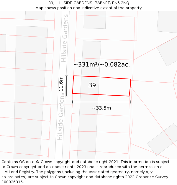39, HILLSIDE GARDENS, BARNET, EN5 2NQ: Plot and title map