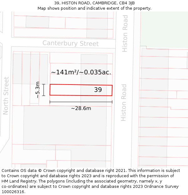 39, HISTON ROAD, CAMBRIDGE, CB4 3JB: Plot and title map