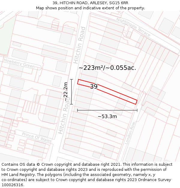 39, HITCHIN ROAD, ARLESEY, SG15 6RR: Plot and title map