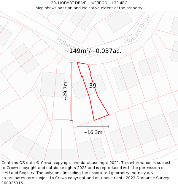 39, HOBART DRIVE, LIVERPOOL, L33 4EG: Plot and title map