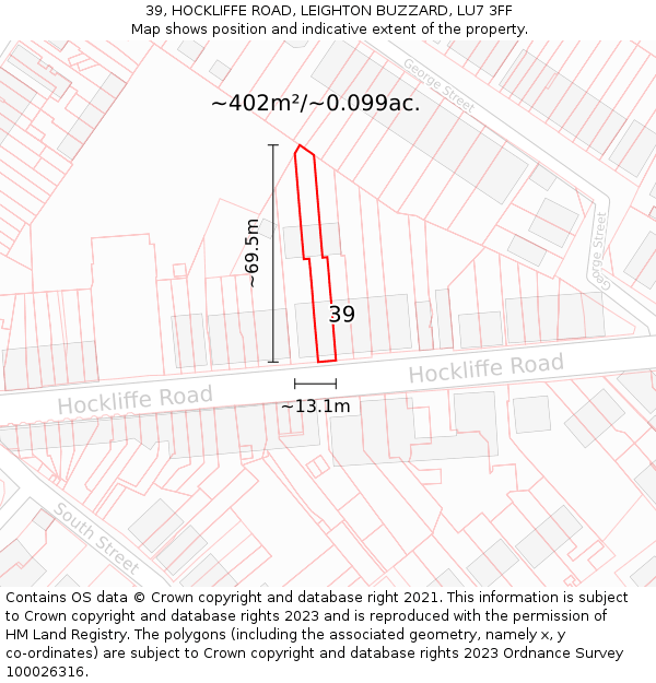 39, HOCKLIFFE ROAD, LEIGHTON BUZZARD, LU7 3FF: Plot and title map