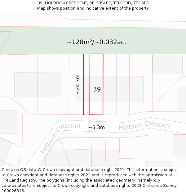 39, HOLBORN CRESCENT, PRIORSLEE, TELFORD, TF2 9FD: Plot and title map