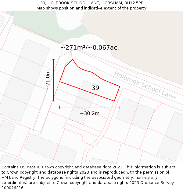 39, HOLBROOK SCHOOL LANE, HORSHAM, RH12 5PP: Plot and title map