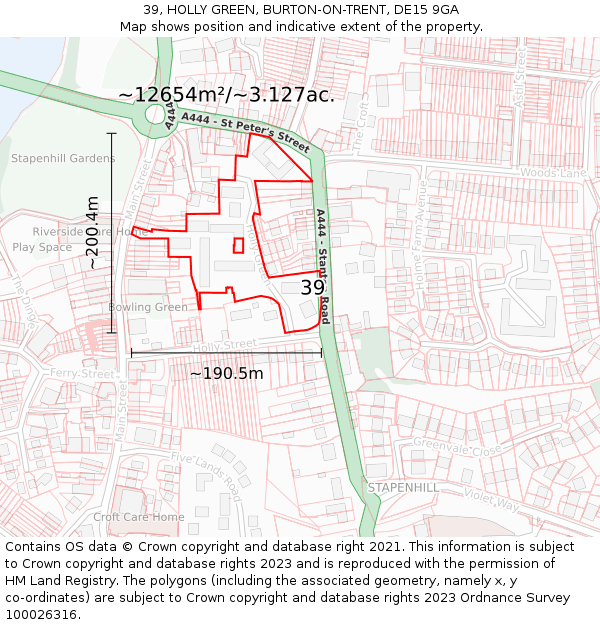 39, HOLLY GREEN, BURTON-ON-TRENT, DE15 9GA: Plot and title map